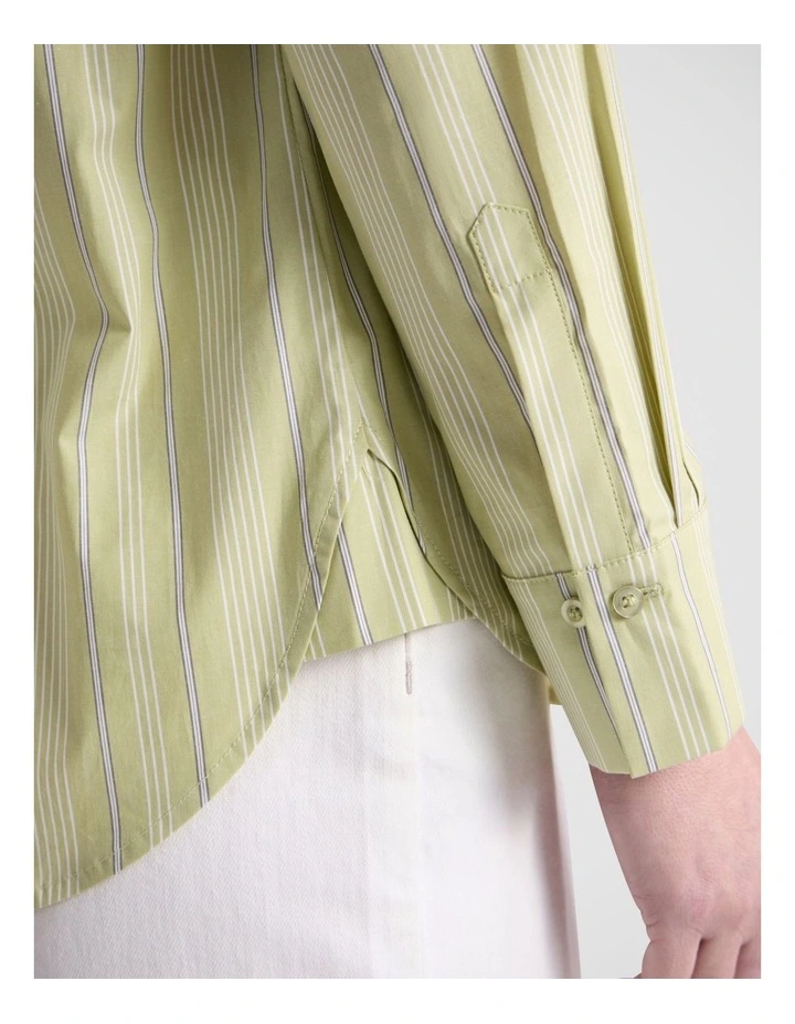 Ivy Cotton Shirt in Green Stripe image 3