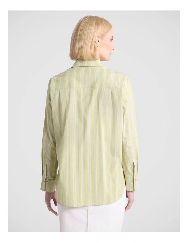 Ivy Cotton Shirt in Green Stripe image 4