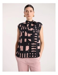 Sali Silk Scarf Top in Black Multi