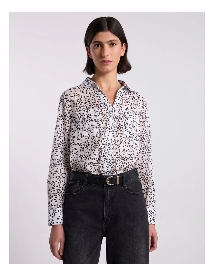 Helena Cotton Shirt in Ivory/Black image 2