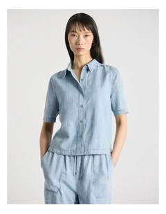 Monroe Linen Blend Shirt in Washed Blue