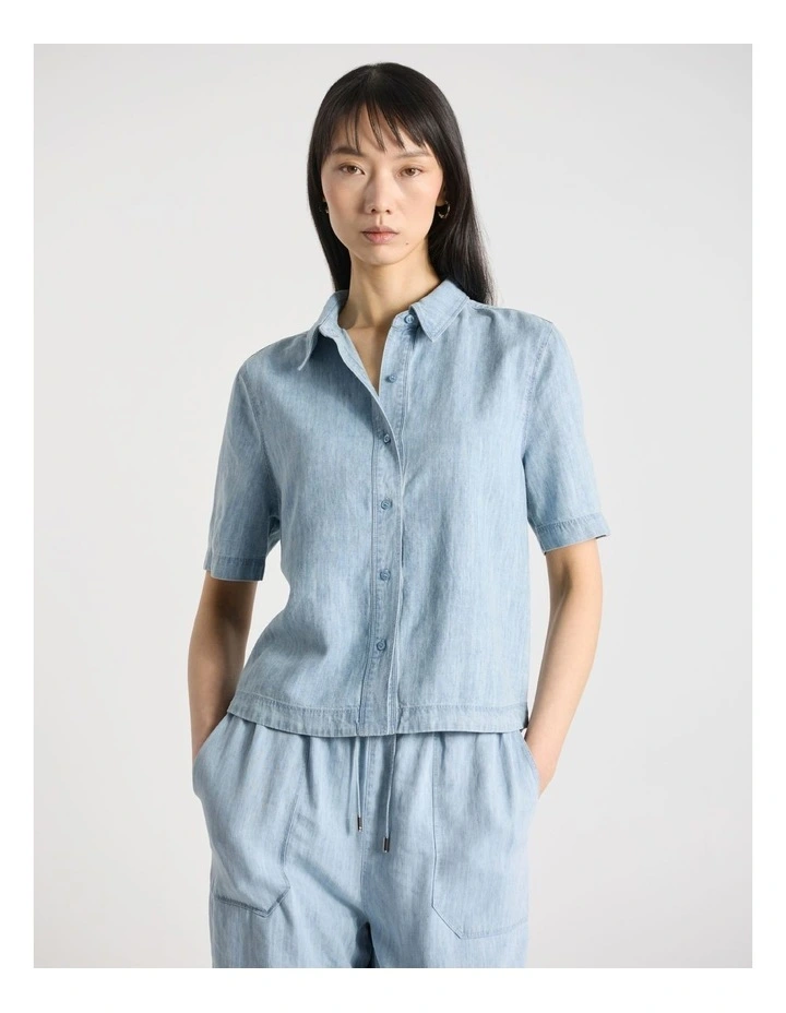 Monroe Linen Blend Shirt in Washed Blue image 1