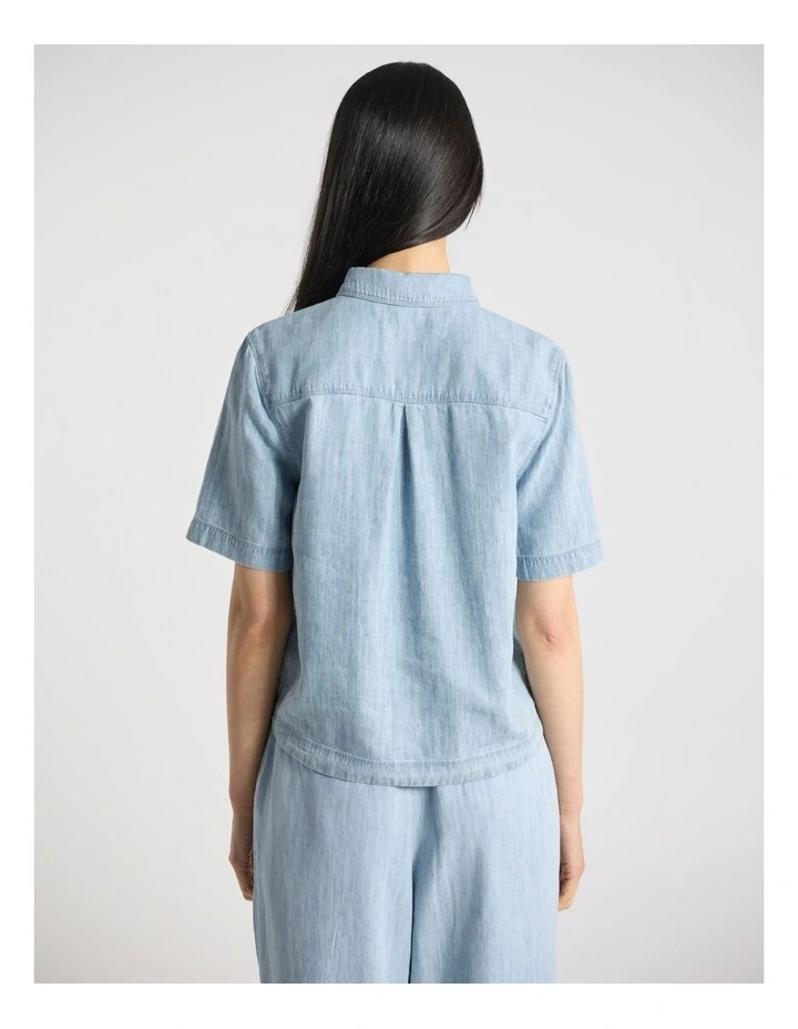 Monroe Linen Blend Shirt in Washed Blue image 3