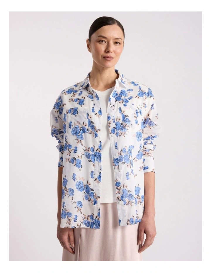 Fran Cotton Shirt in Ivory Multi image 2