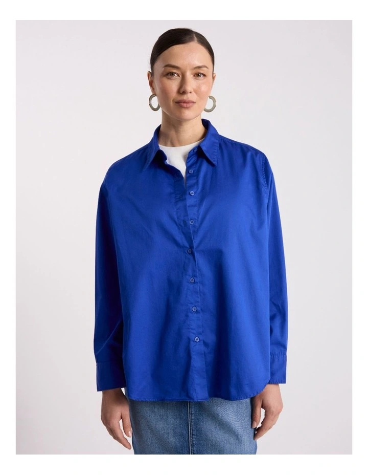 Perrie Cotton Shirt in Cerulean Blue image 2