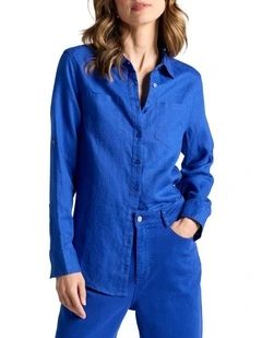 Elias Linen Shirt in Cobalt