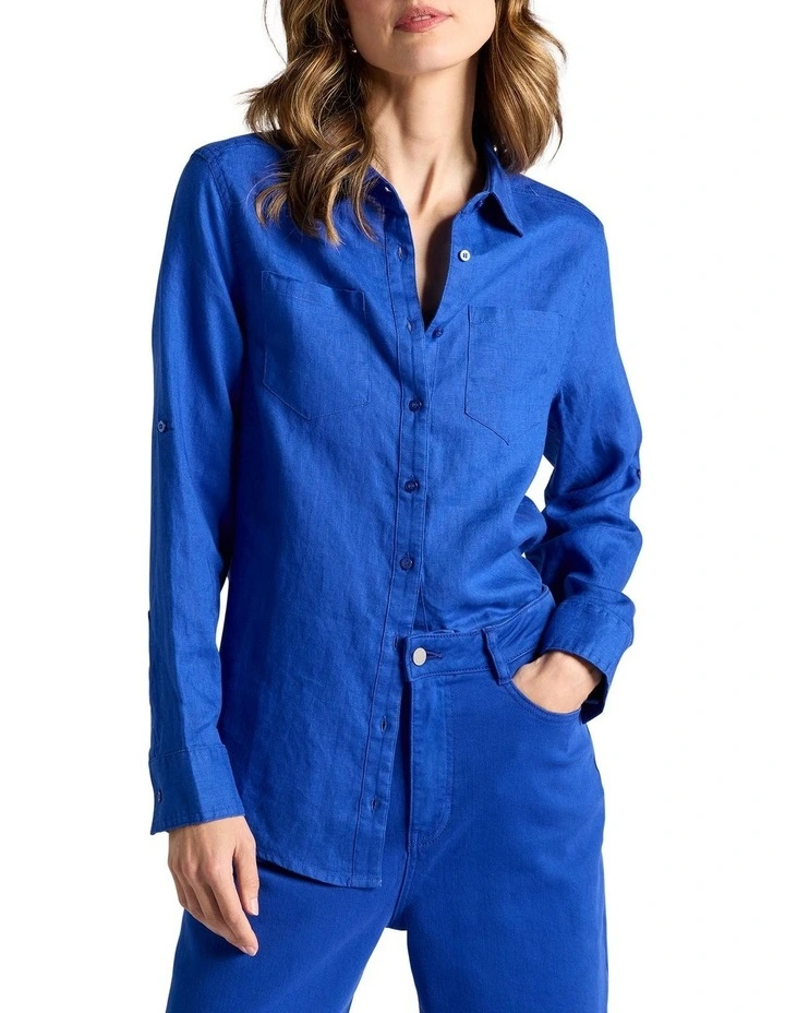 Elias Linen Shirt in Cobalt image 1