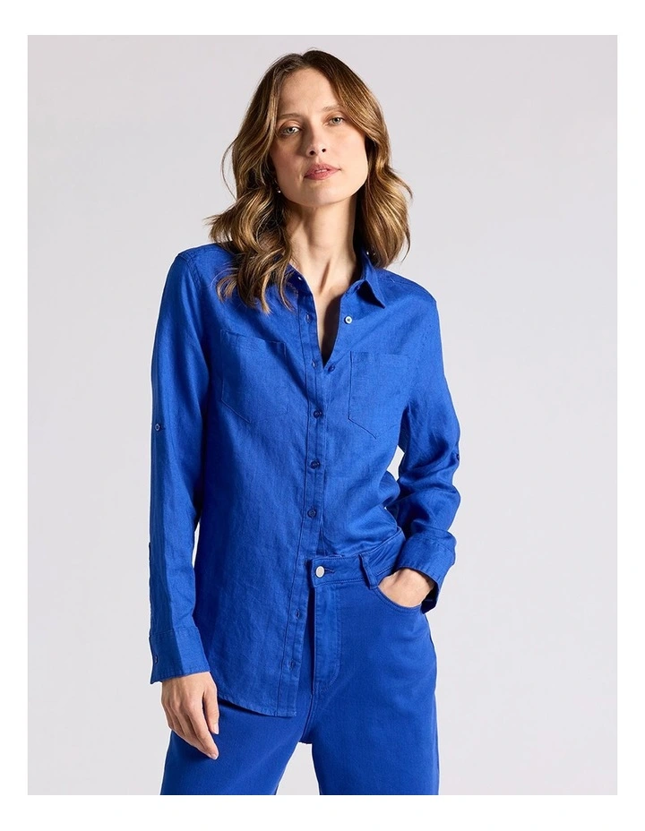 Elias Linen Shirt in Cobalt image 2
