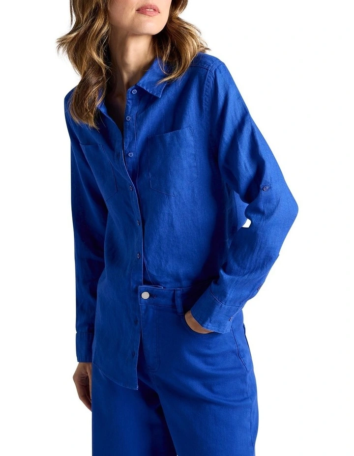 Elias Linen Shirt in Cobalt image 3
