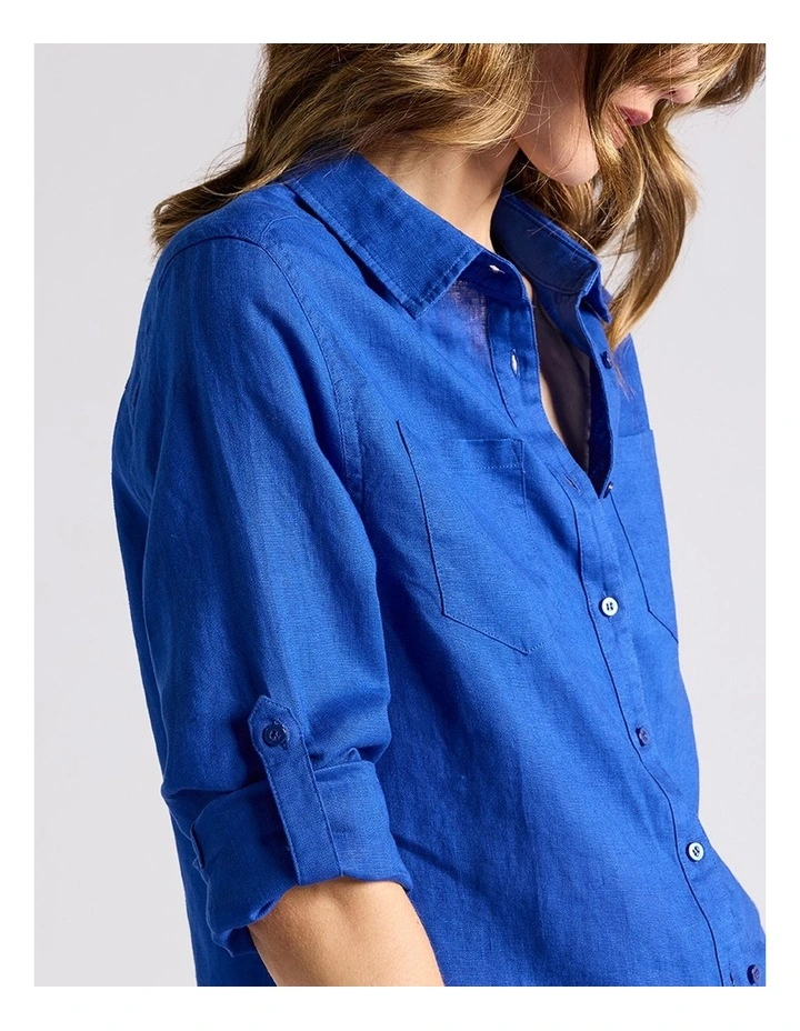 Elias Linen Shirt in Cobalt image 4