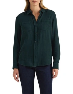 Sylvie Cotton Crinkle Shirt in Forest