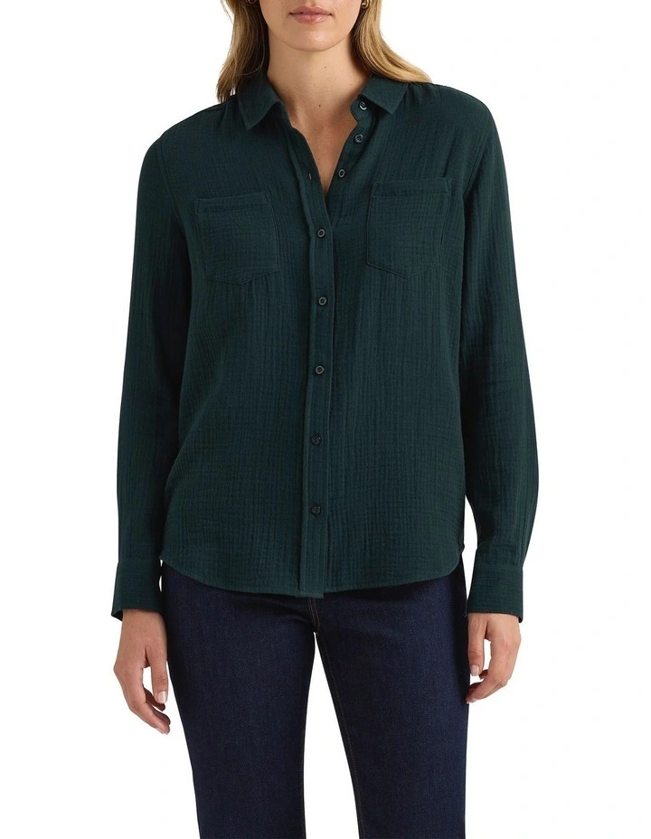Sylvie Cotton Crinkle Shirt in Forest image 1