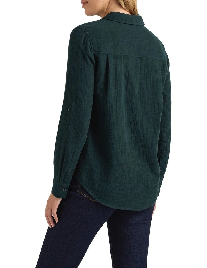 Sylvie Cotton Crinkle Shirt in Forest image 2