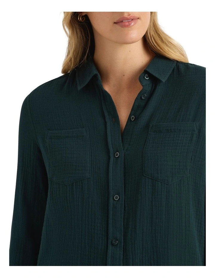 Sylvie Cotton Crinkle Shirt in Forest image 3