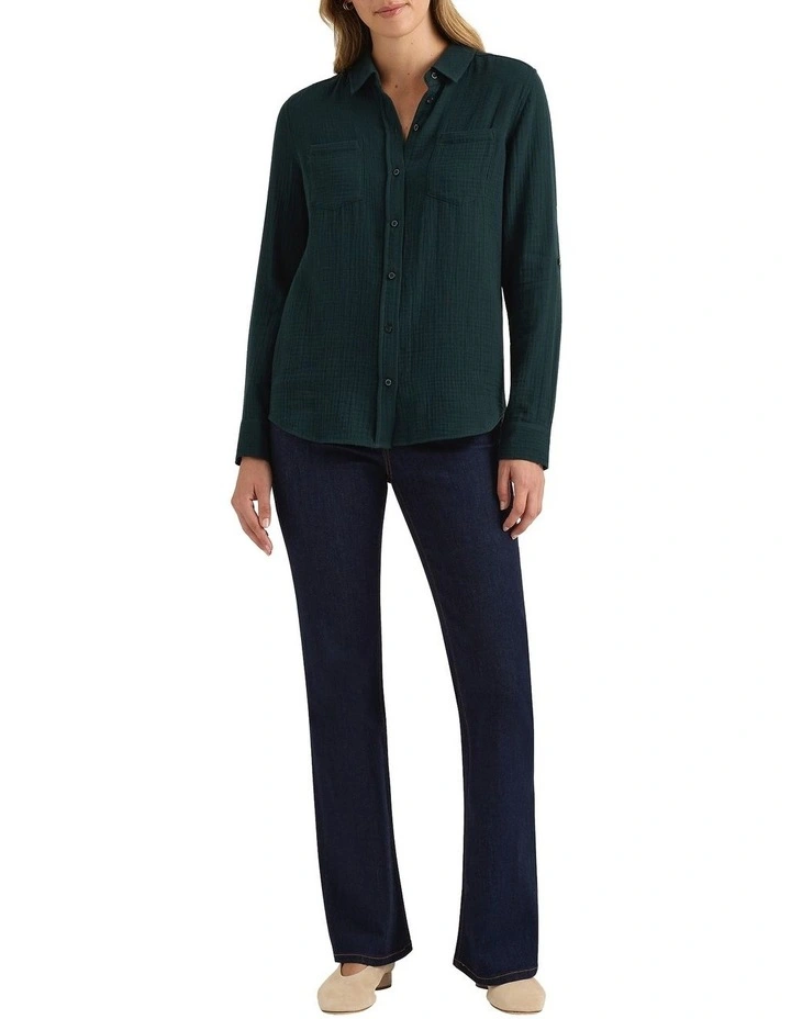 Sylvie Cotton Crinkle Shirt in Forest image 4