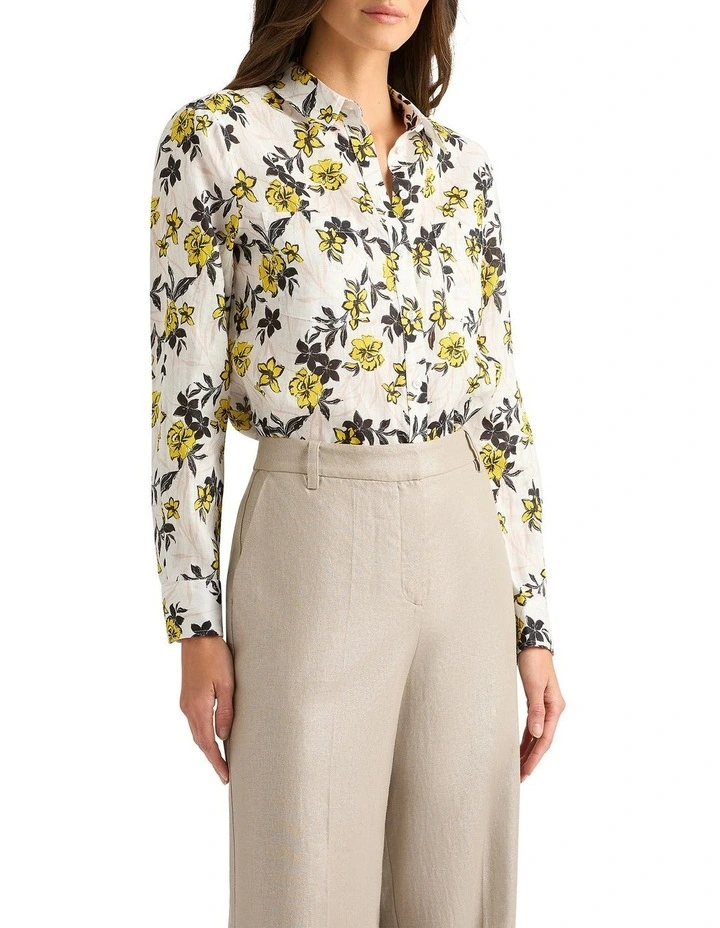 Theia Linen Shirt in White Multi image 1