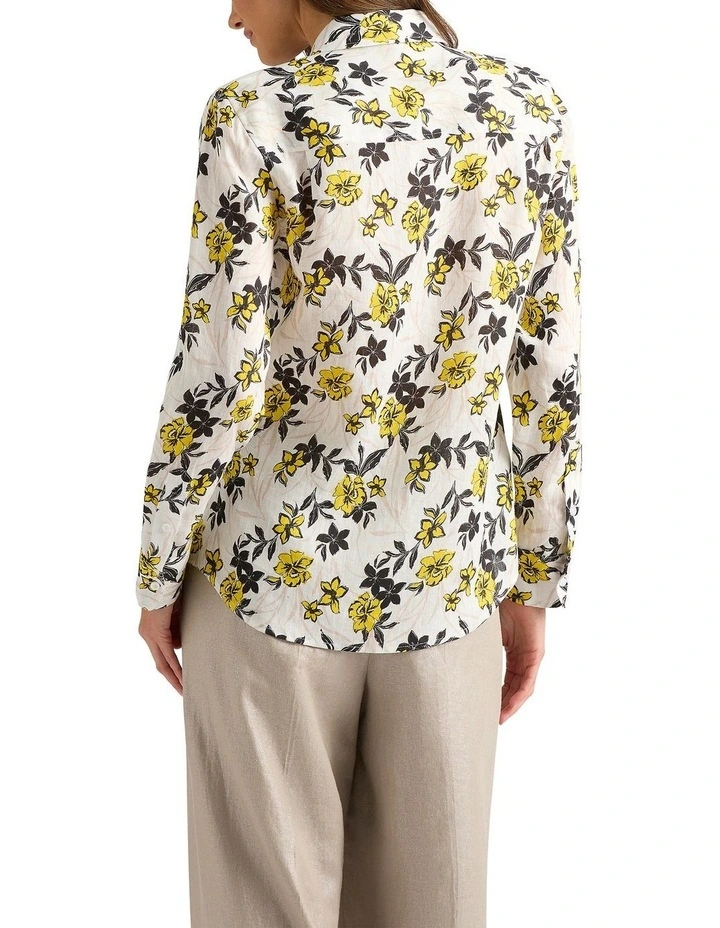 Theia Linen Shirt in White Multi image 2