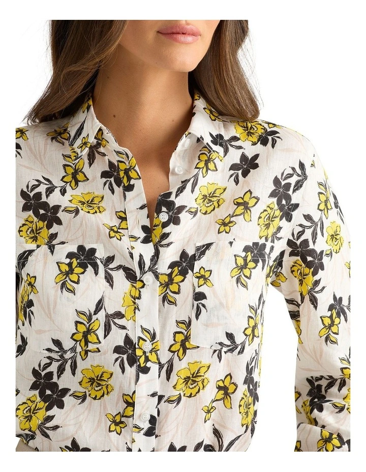Theia Linen Shirt in White Multi image 3