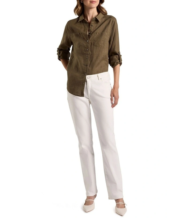 Elias Linen Shirt in Moss image 2