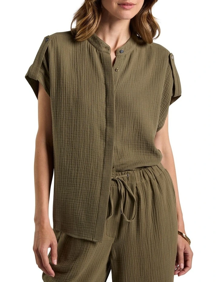 Maurine Cotton Crinkle Shirt in Moss image 1