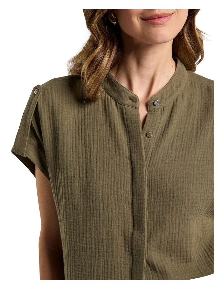 Maurine Cotton Crinkle Shirt in Moss image 3