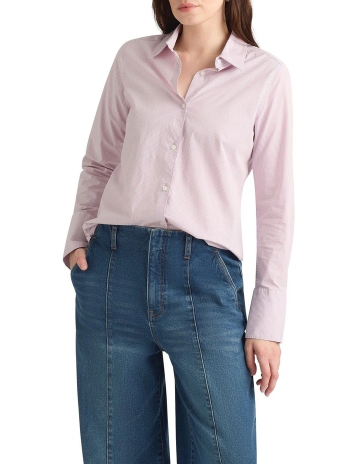 Meyline Cotton Shirt in Mauve Stripe image 2