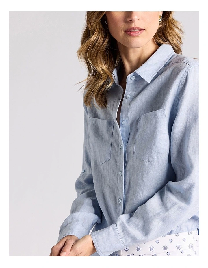 Elias Linen Shirt in Sky Blue image 3