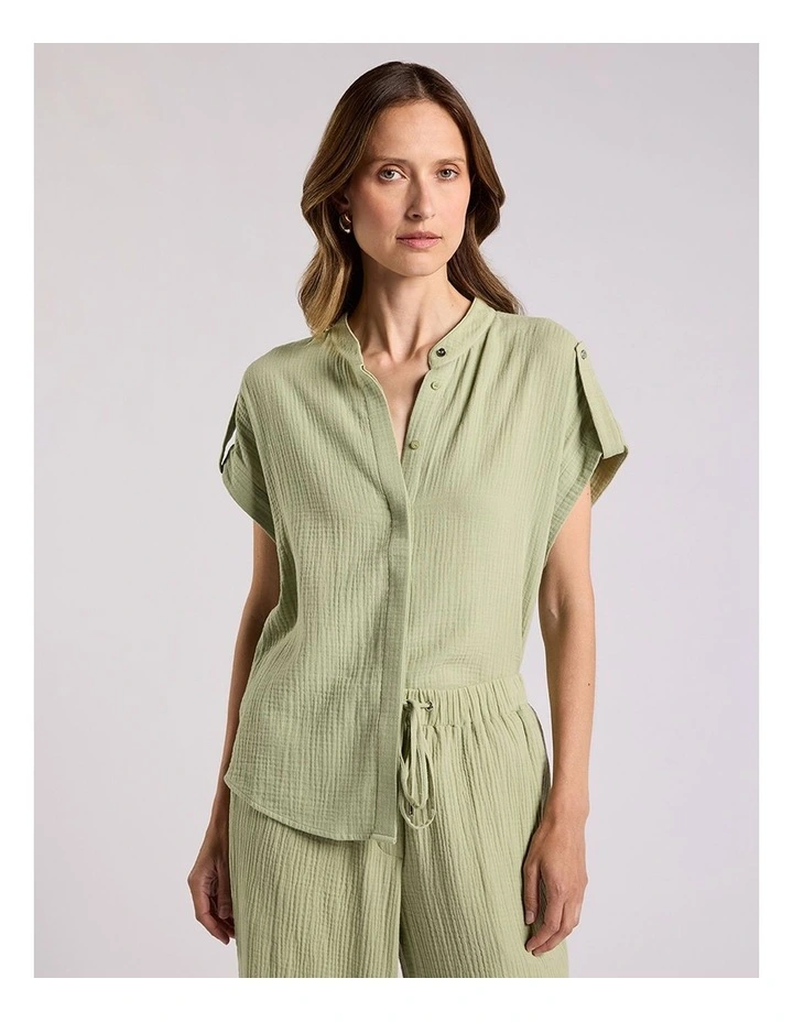 Maurine Cotton Crinkle Shirt in Sage image 2