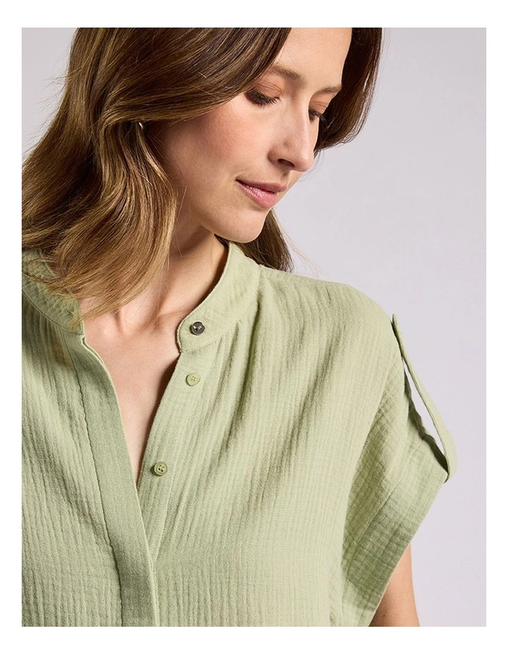 Maurine Cotton Crinkle Shirt in Sage image 4