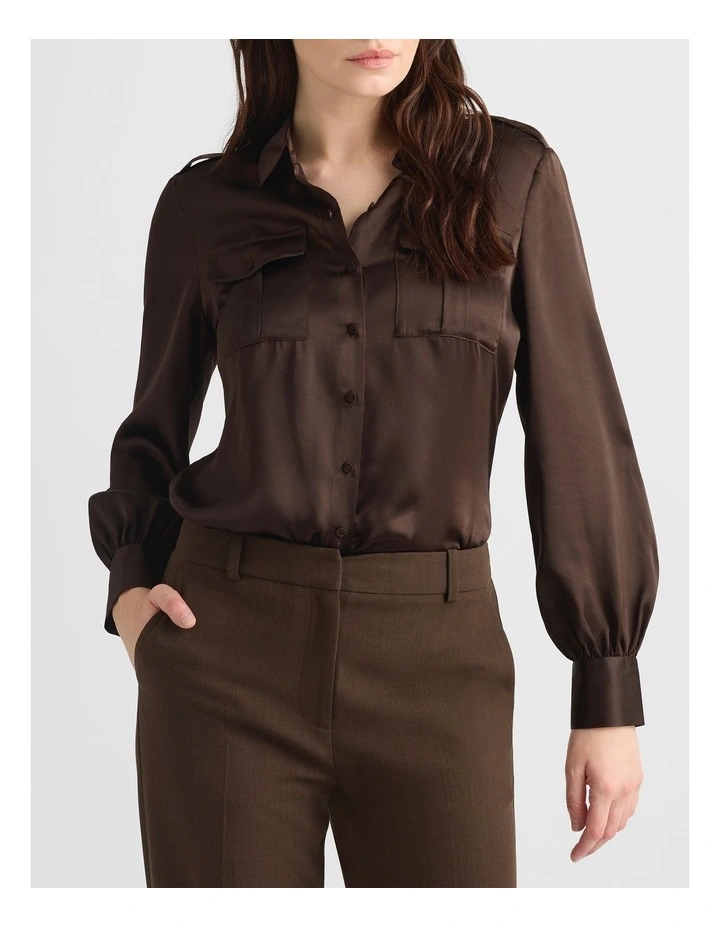 Oriana Silk Shirt in Hickory Brown image 1