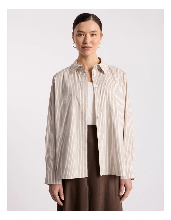 Latisha Cotton Shirt in Stone Stripe image 2