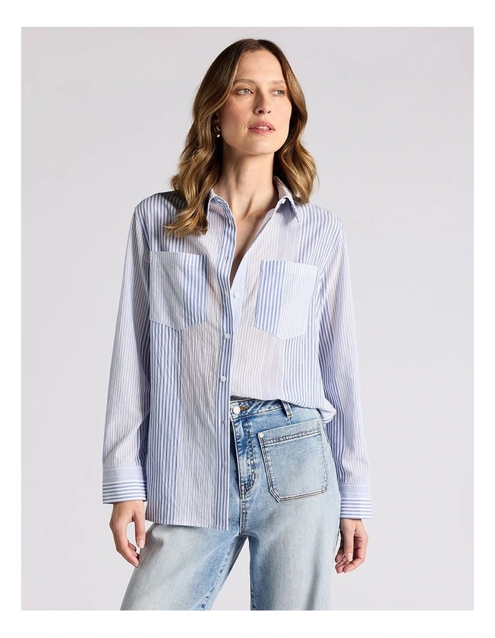 Ikeda Overshirt in Blue Stripe image 2