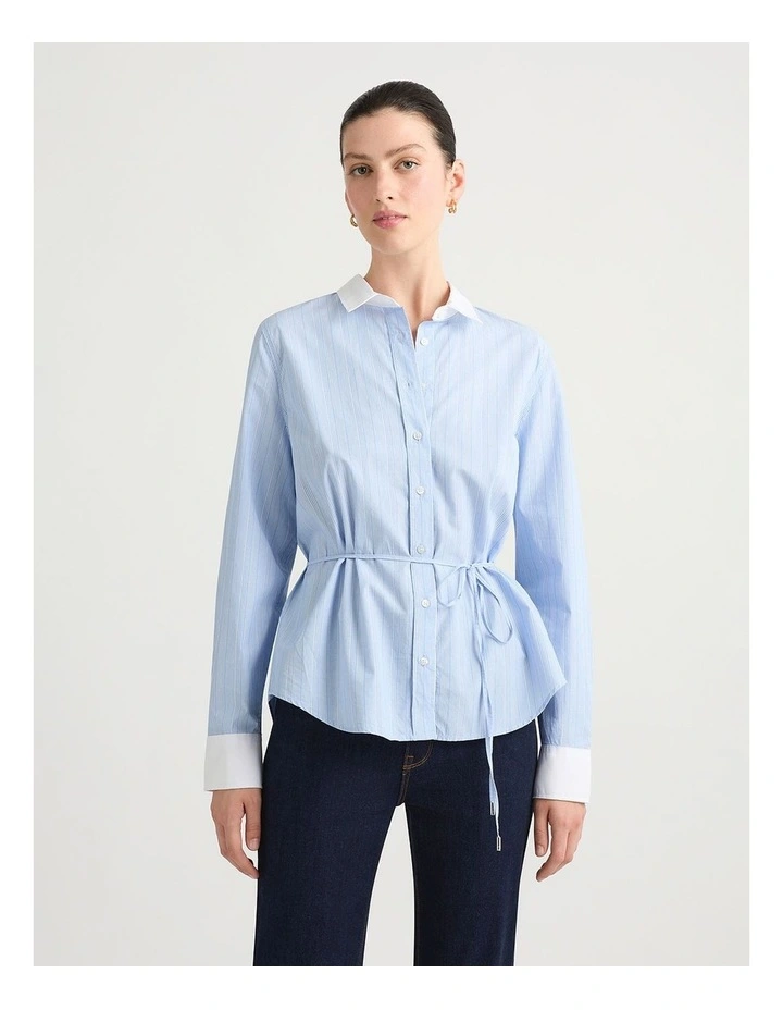 Aiden Cotton Shirt in Blue Stripe image 2