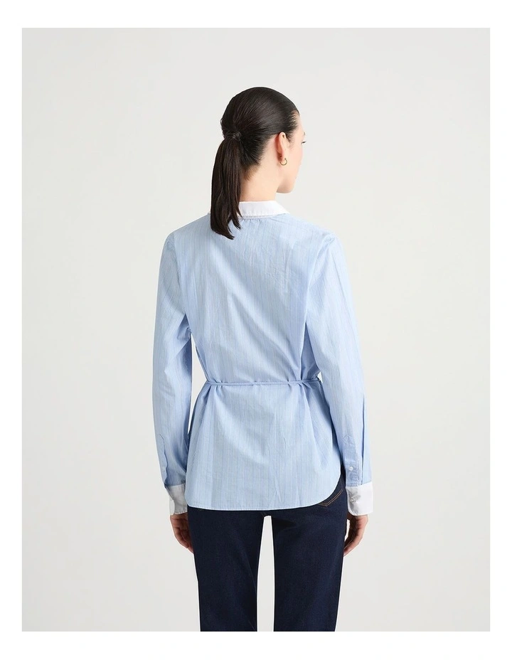 Aiden Cotton Shirt in Blue Stripe image 3