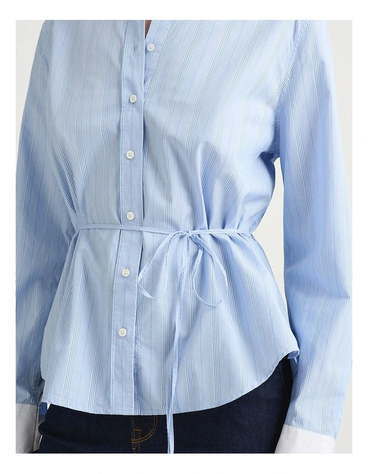 Aiden Cotton Shirt in Blue Stripe image 4