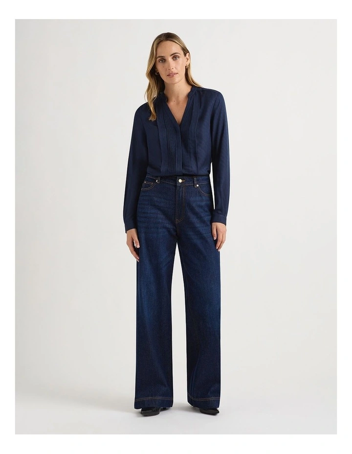 Silk Blend Pintuck Shirt in Caviar Blue image 1