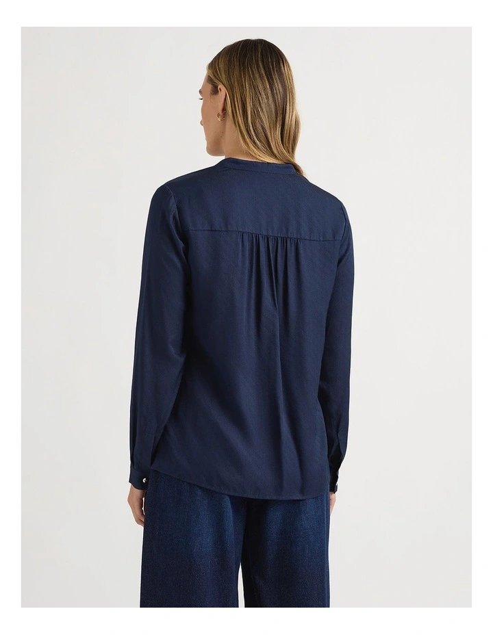 Silk Blend Pintuck Shirt in Caviar Blue image 3