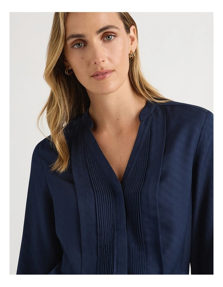 Silk Blend Pintuck Shirt in Caviar Blue image 4