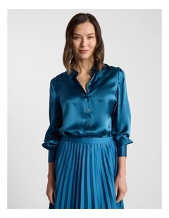 Archibald Silk Shirt in Prussian Blue