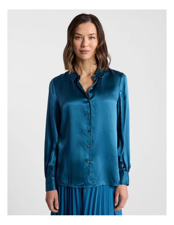 Archibald Silk Shirt in Prussian Blue image 5