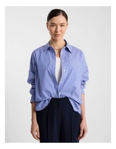 Latisha Cotton Shirt in Blue Stripe
