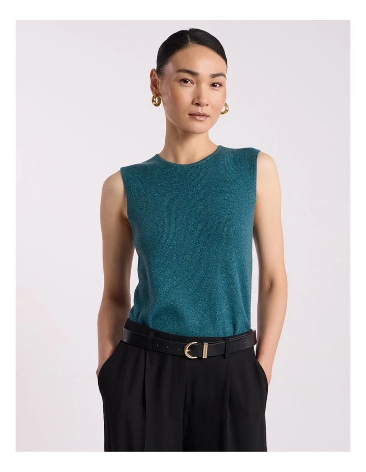 Natalia Shimmer Knit Tank in Pine Green image 2