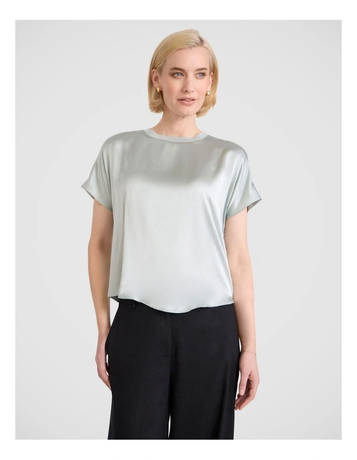 Betty Silk Front Tee in Jade Green image 2
