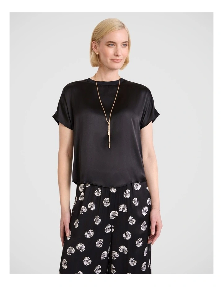Betty Silk Front Tee in Black image 2