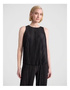 Tauri Pleat Jersey Top in Black