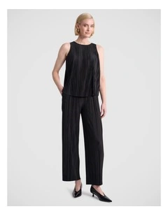 Tauri Pleat Jersey Top in Black