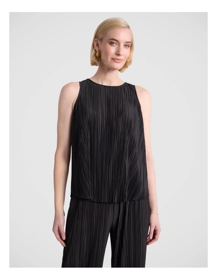 Tauri Pleat Jersey Top in Black image 2