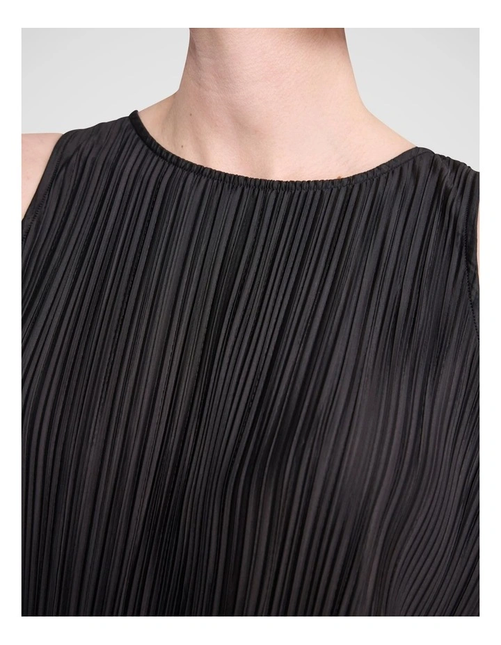 Tauri Pleat Jersey Top in Black image 3