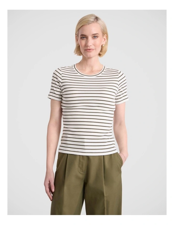 Monty Scoop Neck Tee in Fern Stripe image 2