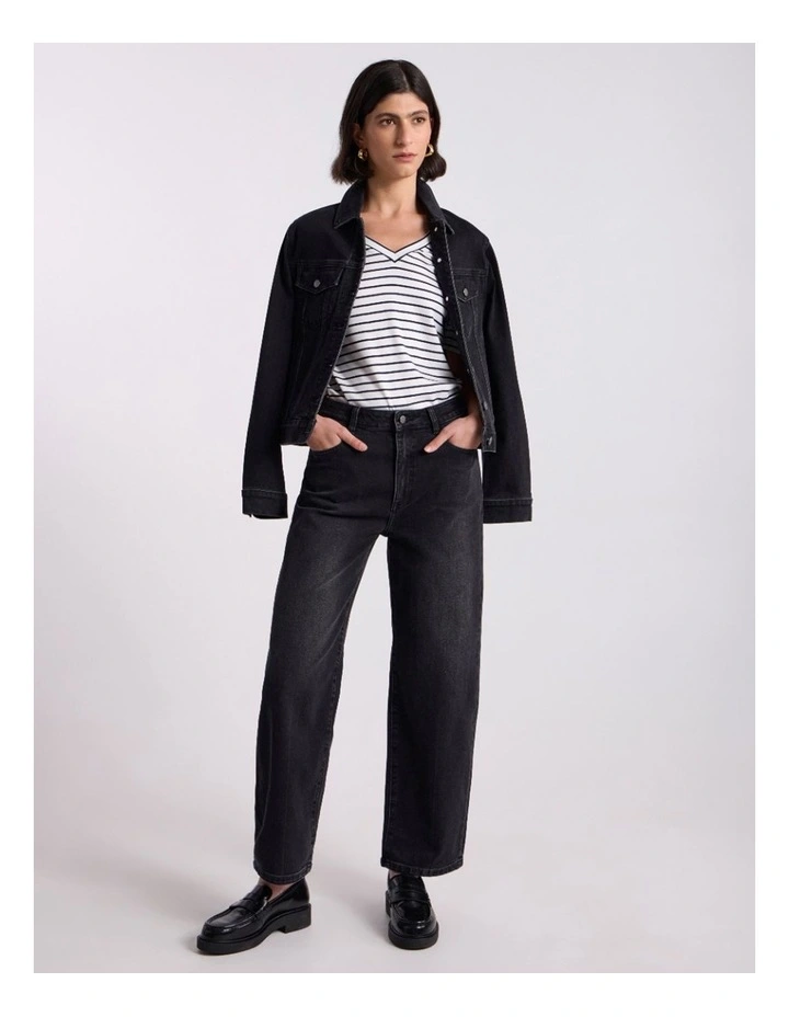 Elena V Neck Tee in Black Stripe image 1